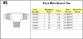 BRASS FLARE UNION TEE 3/8" X 1/4" BSPT